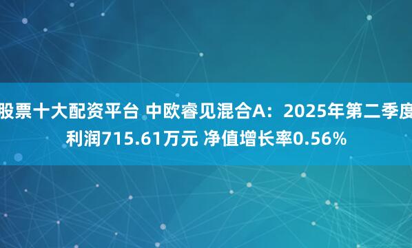 股票十大配资平台 中欧睿见混合A：2025年第二季度利润715.61万元 净值增长率0.56%